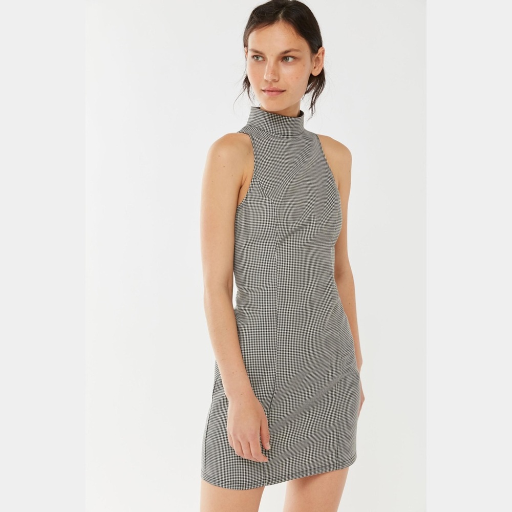 UO Annette Gingham Mock Neck Mini Dress